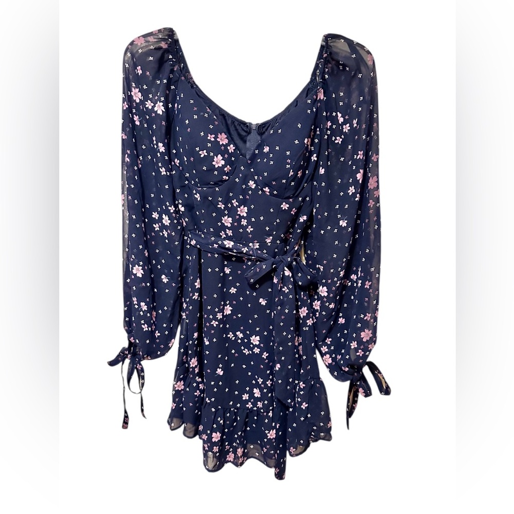 B Darlin Navy Blue Floral Sweetheart Neck & Asymmetrical Hem Line Dress- Size 0
